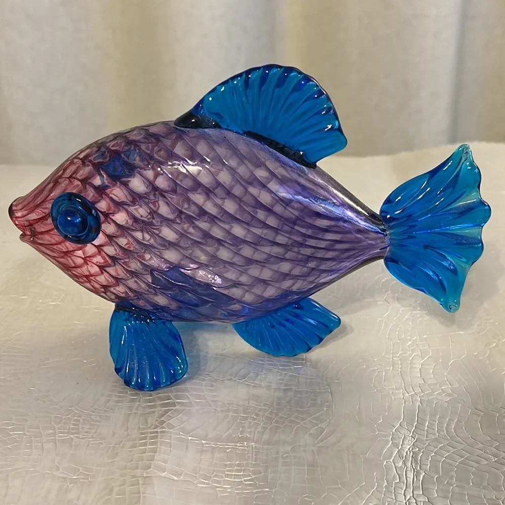 Belleau Blue and Purple Glass Fish Figurine